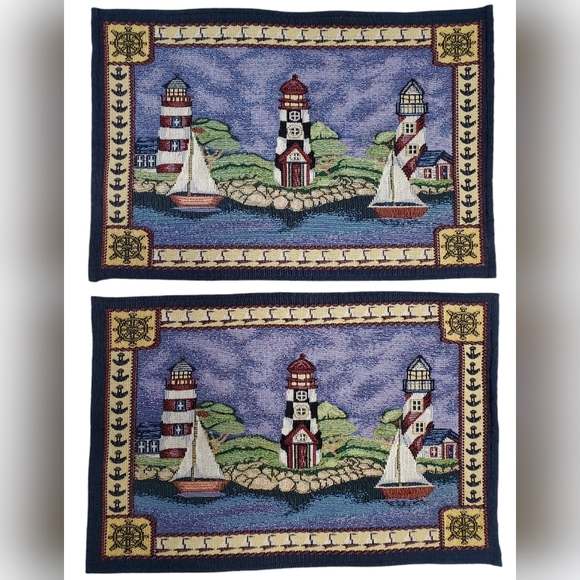 Set of Two Nautical Lighthouse Kitchen Dining Table Placemats - Picture 1 of 5
